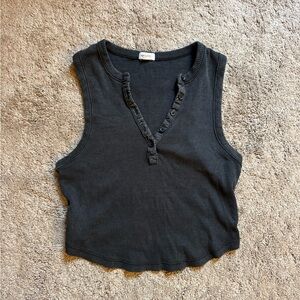garage washed black button up tank